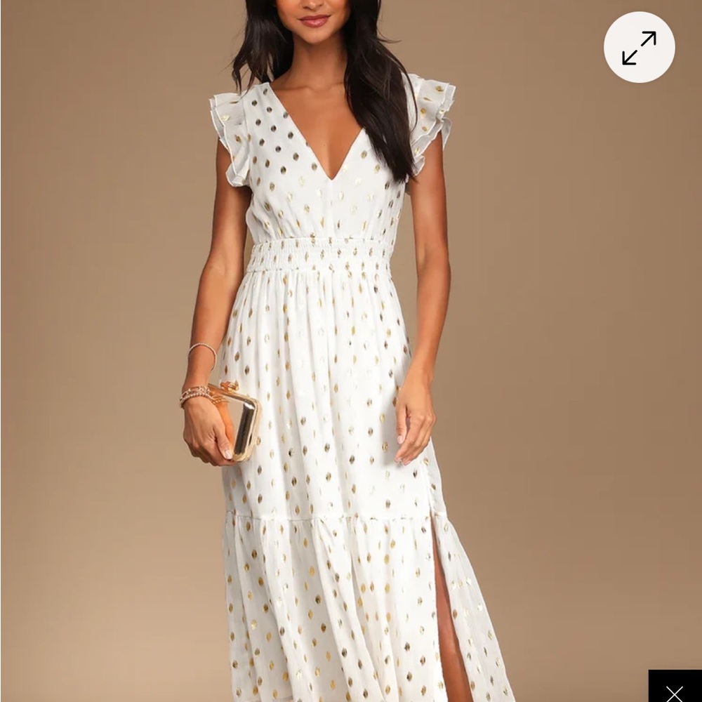 Lulu's White Wrap Maxi Dress with Flutter Sleeves